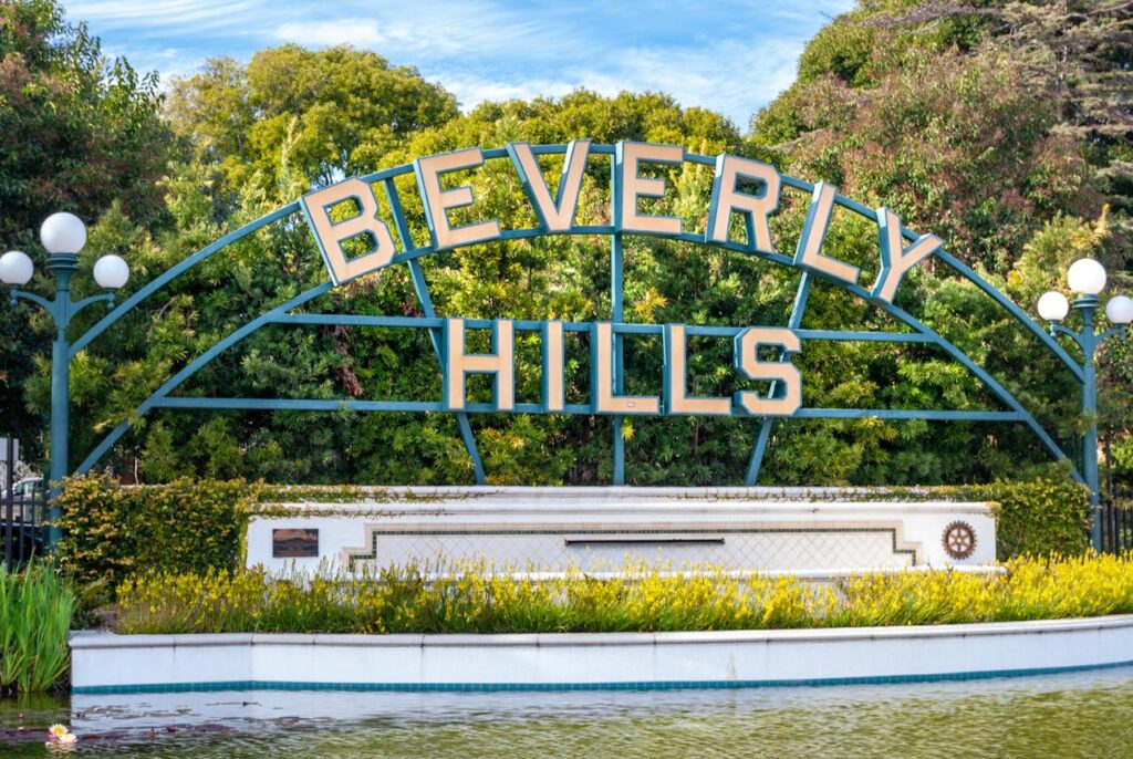 Beverly Hills sign in Beverly Hills, California. 